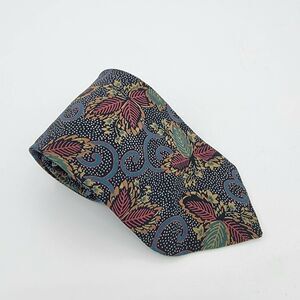 Vintage Robinson’s Floral Men's Necktie Silk Black Blue Size 60 x 3.25